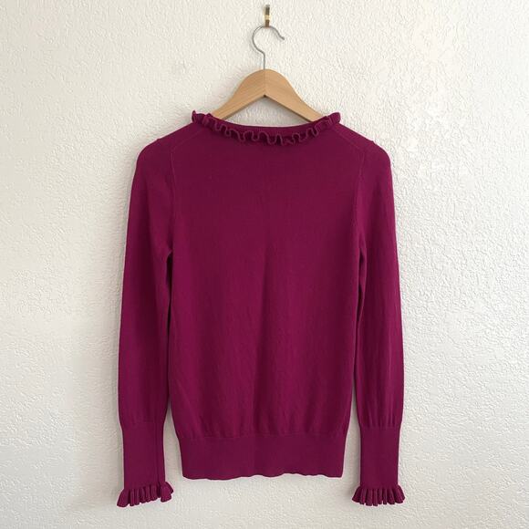 Boden Bernadette Ruffle Trim Sweater Fuchsia Wool Cotton Blend Size 6 - Picture 3 of 9
